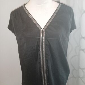 Rock-and-republic Women's Black And Silver V Neck Blouse Size L